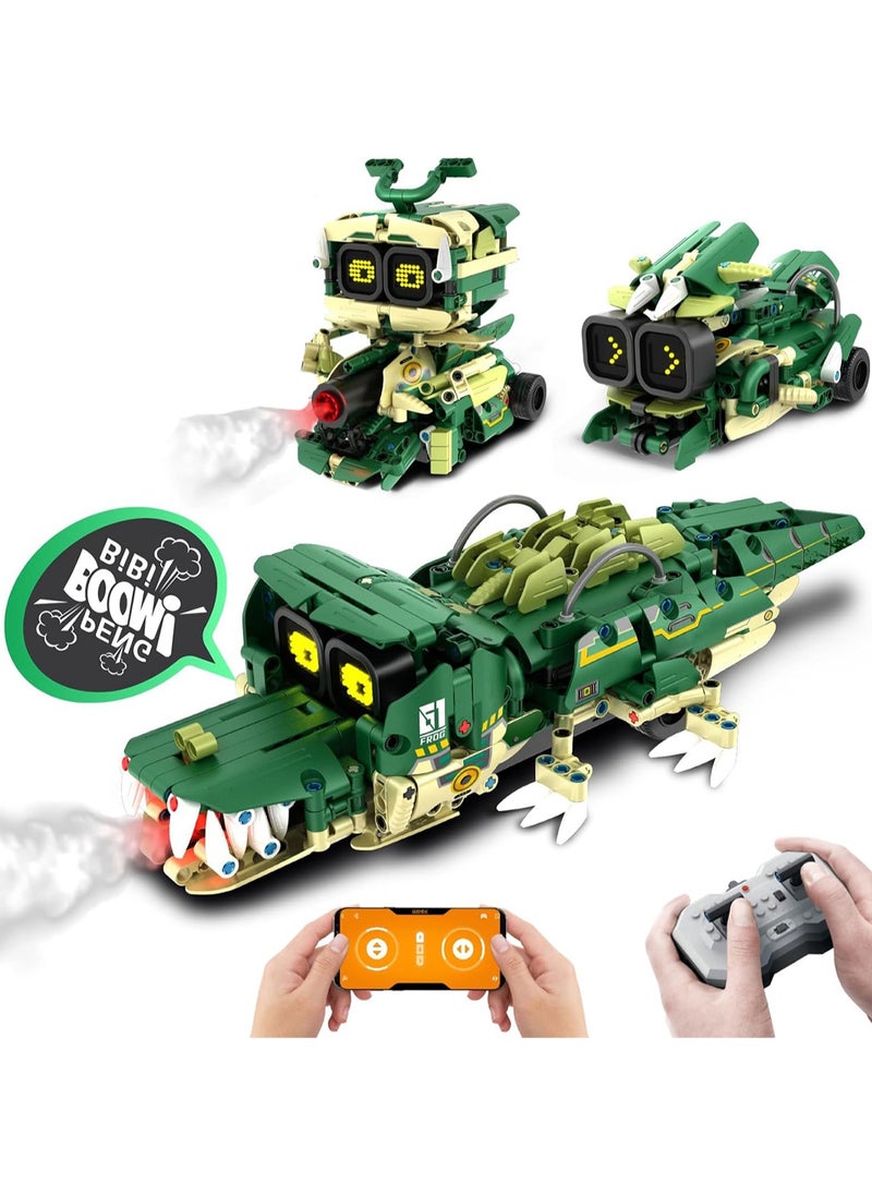 STEM Building Block Toys for Kids Aged 6-14, Remote Control and APP Control 3 in 1 Kids STEM Robot Building Block Set, Birthday Gift for Boys and Girls (Alligator Robot)