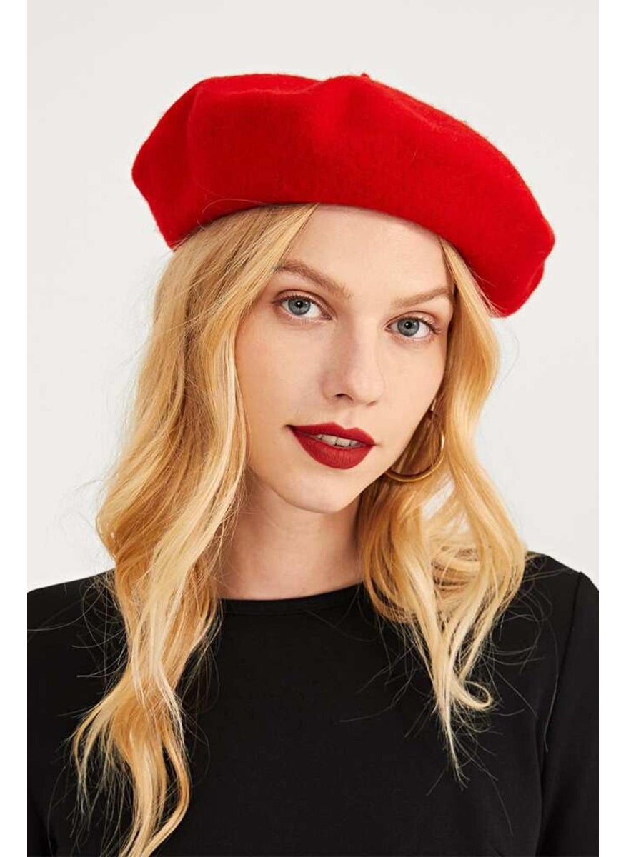 Red French Painter Felt Beret Hat