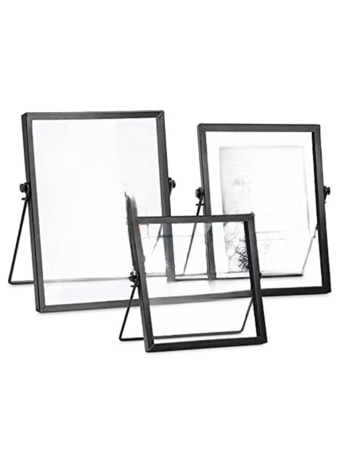 Set of 3 Glass Photo Frame Collection Simple Metal Geometric Picture Frame with Glass Cover Includes 4