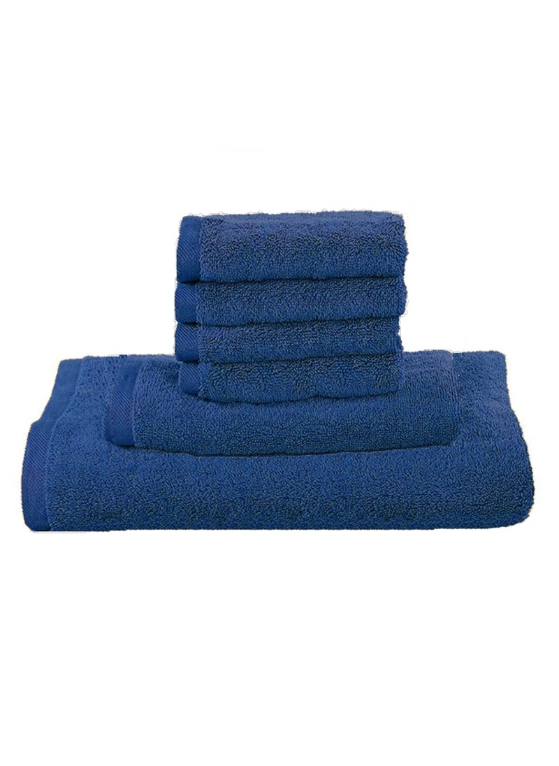 6-Pieces Towel Set - 100% Cotton 600 GSM, 1xBath Towel(70x140cm), 1xHand Towel(45x75cm), 4xFace Towel(30x30cm), Highly Absorbent Super Durable, Color-Dark Blue