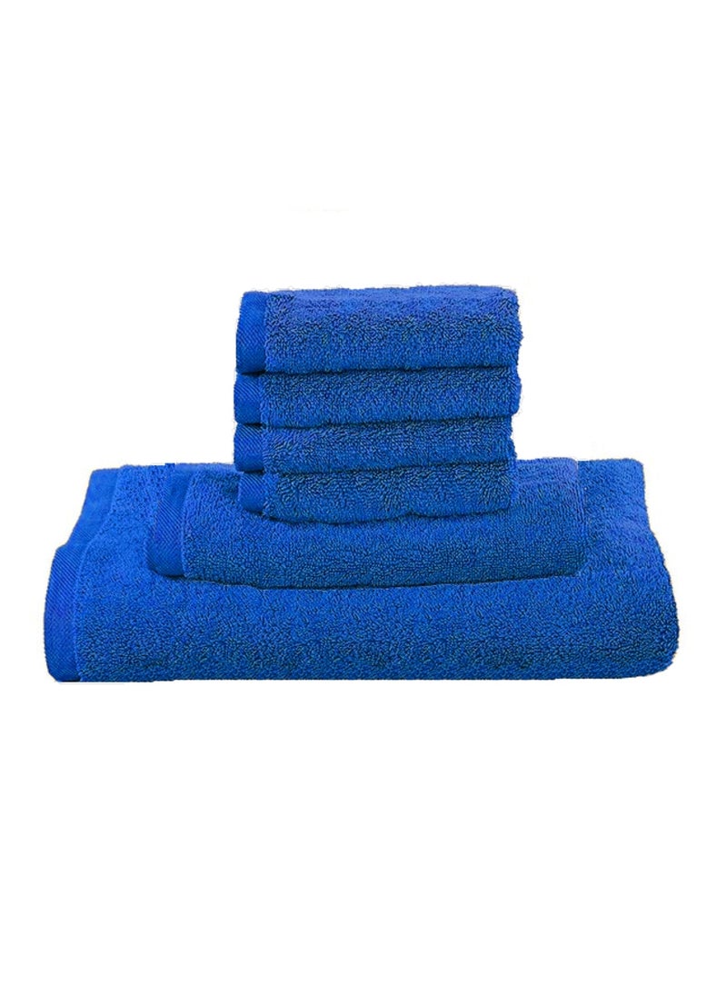 6-Pieces Towel Set - 100% Cotton 600 GSM, 1xBath Towel(70x140cm), 1xHand Towel(45x75cm), 4xFace Towel(30x30cm), Highly Absorbent Super Durable, Color-Blue