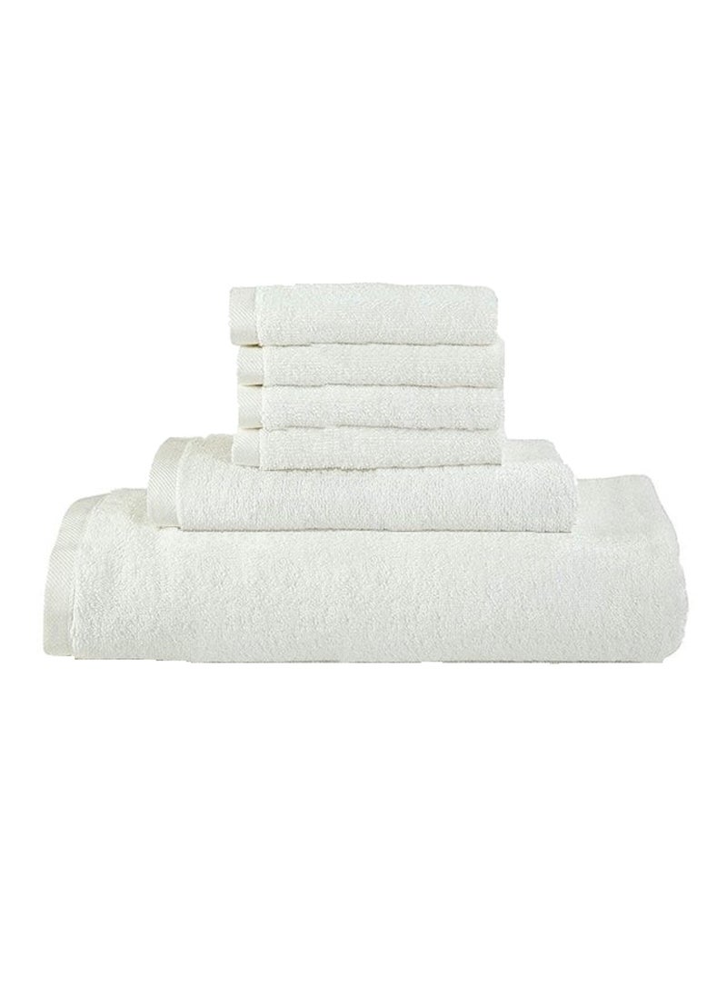 6-Pieces Towel Set - 100% Cotton 600 GSM, 1xBath Towel(70x140cm), 1xHand Towel(45x75cm), 4xFace Towel(30x30cm), Highly Absorbent Super Durable, Color-White