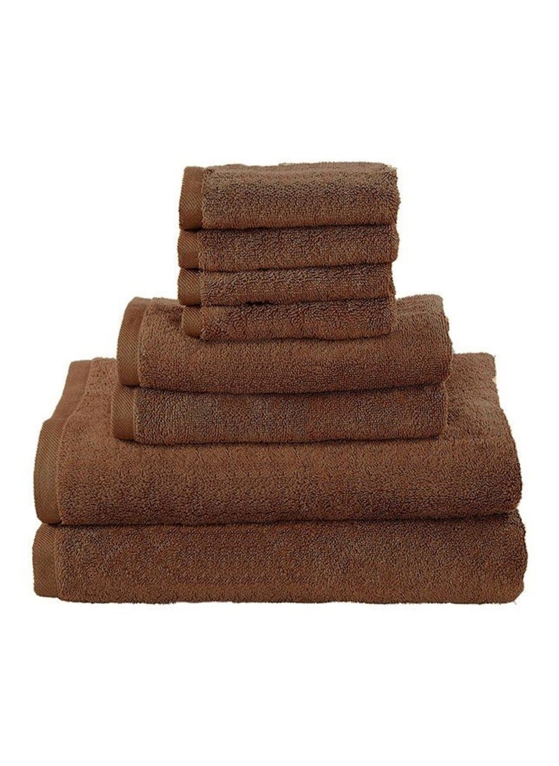 8-Pieces Towel Set - 100% Cotton 600 GSM, 2xBath Towel(70x140cm), 2xHand Towel(45x75cm), 4xFace Towel(30x30cm), Highly Absorbent Super Durable, Color-Brown