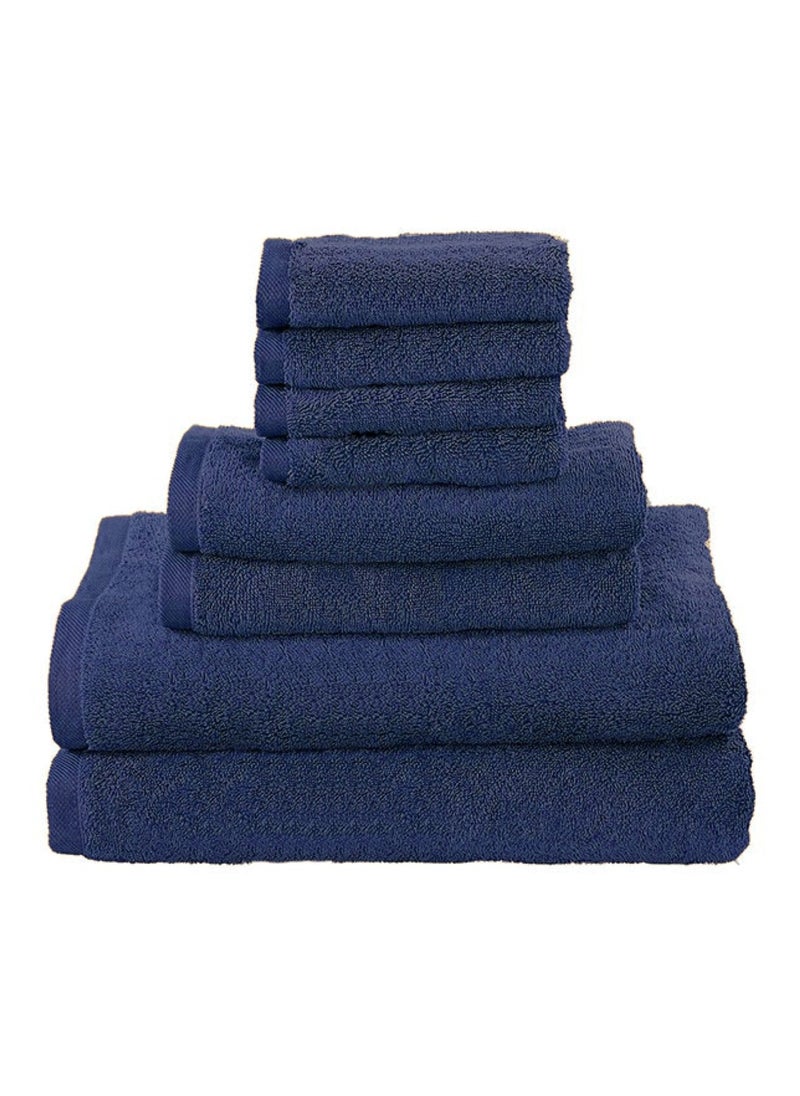 8-Pieces Towel Set - 100% Cotton 600 GSM, 2xBath Towel(70x140cm), 2xHand Towel(45x75cm), 4xFace Towel(30x30cm), Highly Absorbent Super Durable, Color-Dark Blue