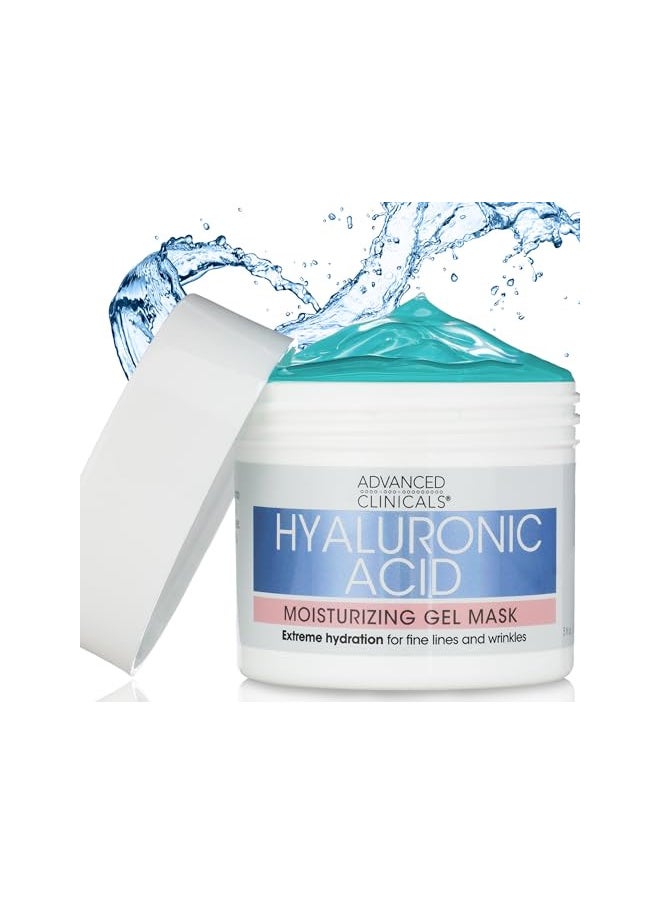 Advanced Clinicals Hyaluronic Acid Gel Facial Mask Skin Care Treatment, Brightening, Hydrating Anti Aging Face Mask & Moisturizer Helps Transform Dry Skin W/Collagen, Chamomile, & Aloe Vera, 5 Fl Oz