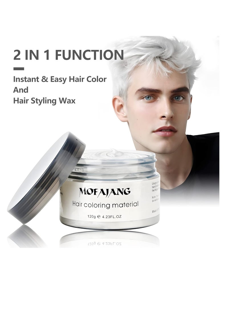 White Hair Color Wax Pomades 4.23 oz - Natural Hair Coloring Wax Material Disposable Hair Styling Clays Ash for Cosplay, Party White