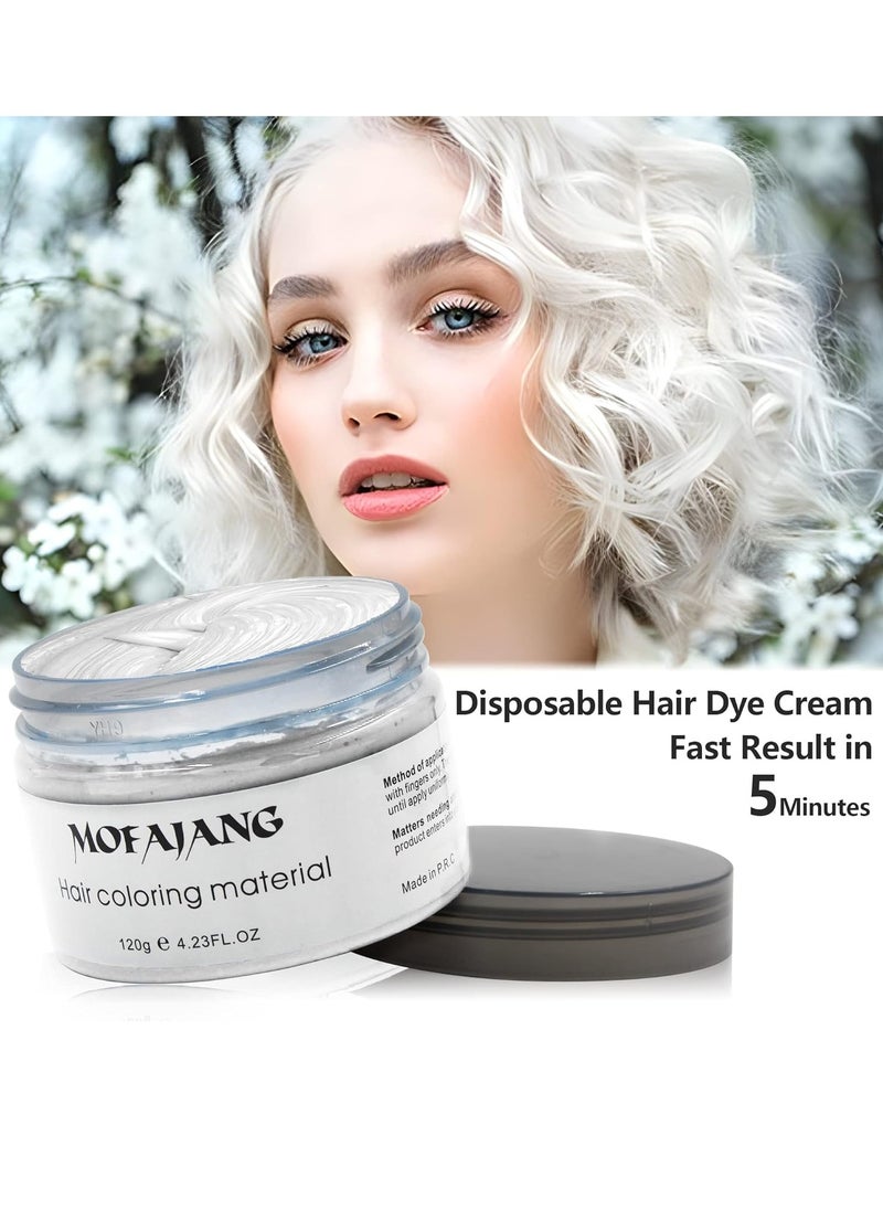 White Hair Color Wax Pomades 4.23 oz - Natural Hair Coloring Wax Material Disposable Hair Styling Clays Ash for Cosplay, Party White