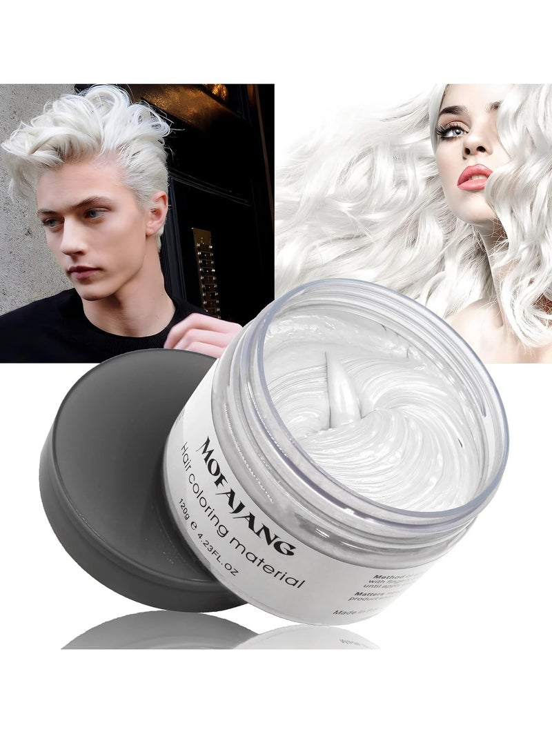 White Hair Color Wax Pomades 4.23 oz - Natural Hair Coloring Wax Material Disposable Hair Styling Clays Ash for Cosplay, Party White