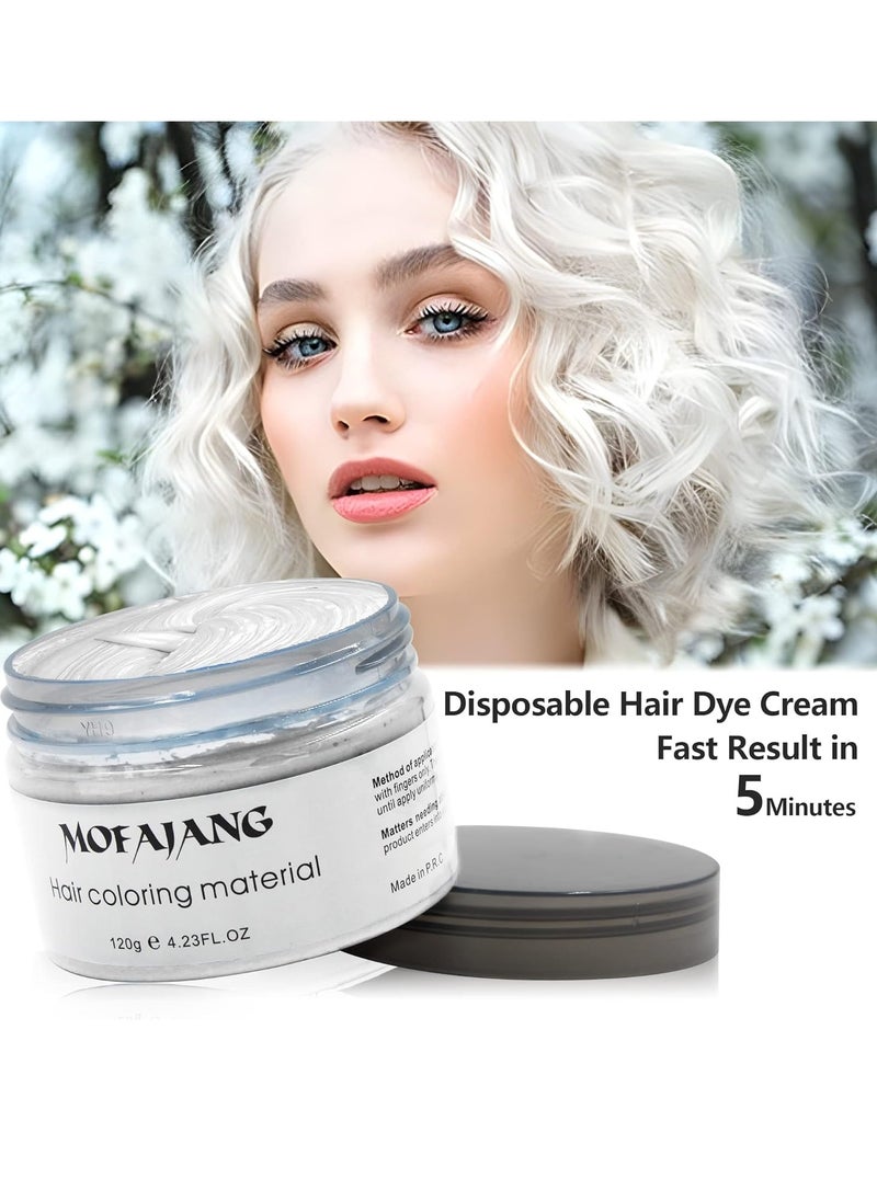 White Hair Color Wax Pomades 4.23 oz - Natural Hair Coloring Wax Material Disposable Hair Styling Clays Ash for Cosplay, Party White