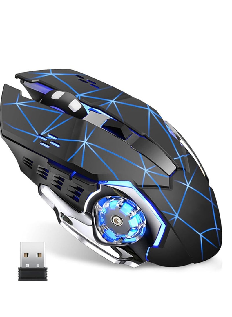 Wireless Gaming Mouse,Rgb Dual Mode (Bluetooth 5.1 Usb) 2.4ghz Rechargeable Silent Mice 1600 Dpi Wireless Gaming Mouse With 6 Buttons 25hrs for Windows/Mac, Rechargeable(Black Blue)