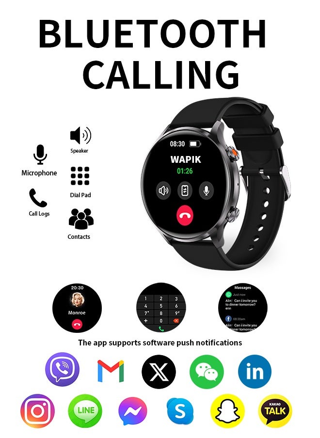 Korean Brand Smart Watch Y5，Business Smartwatch, Waterproof Fitness Watch, Bluetooth Calling, Compatible with Android and iOS,Smartwatch For Men, Zinc Alloy Vacuum Plating, Heart Rate Monitoring，Black