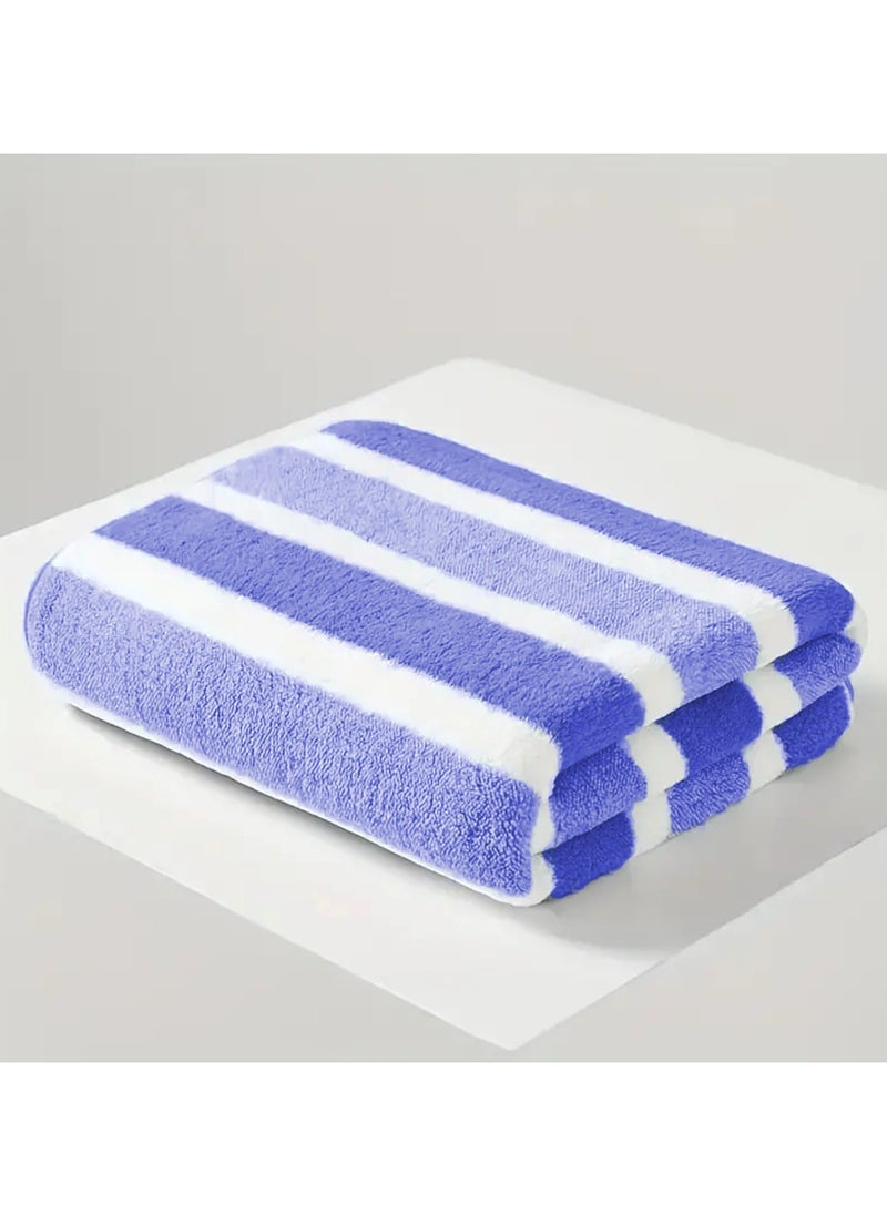 Pack Of 2 - Beach Towel - 100% Cotton 600 GSM Over Sized (90x180cm), Highly Absorbent Bath Sheet For Pool, Beach, Fitness, Sports, Yoga, Color-Striped Blue