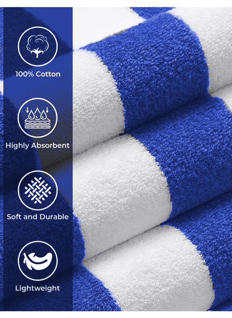 Pack Of 2 - Beach Towel - 100% Cotton 600 GSM Over Sized (90x180cm), Highly Absorbent Bath Sheet For Pool, Beach, Fitness, Sports, Yoga, Color-Striped Blue