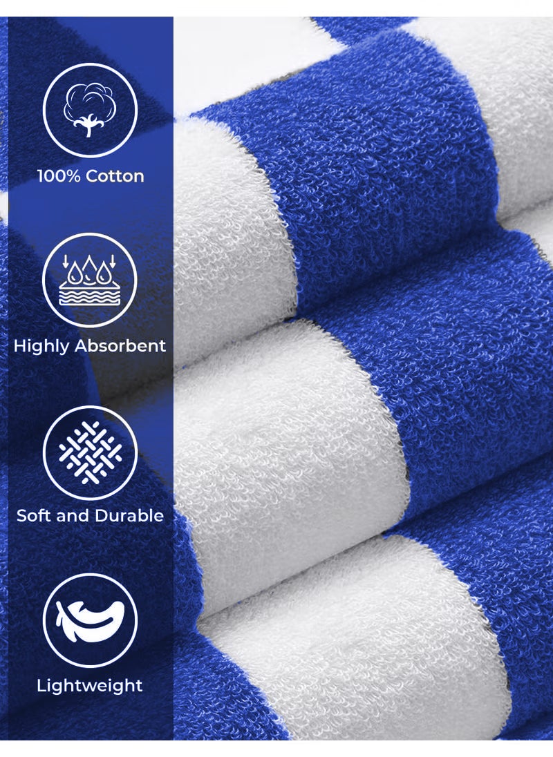 Beach Towel - 100% Cotton 600 GSM Over Sized (90x180cm), Highly Absorbent Bath Sheet For Pool, Beach, Fitness, Sports, Yoga, Color-Striped Blue