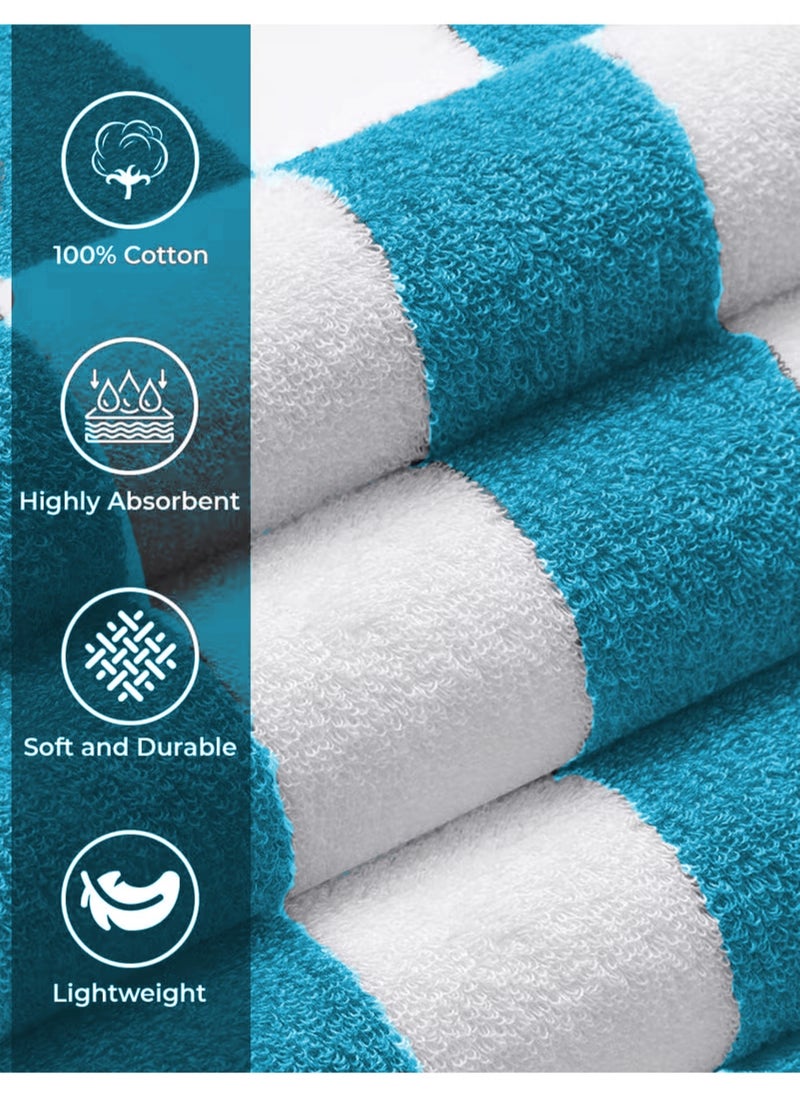 Beach Towel - 100% Cotton 600 GSM Over Sized (90x180cm), Highly Absorbent Bath Sheet For Pool, Beach, Fitness, Sports, Yoga, Color-Striped Turkish Blue