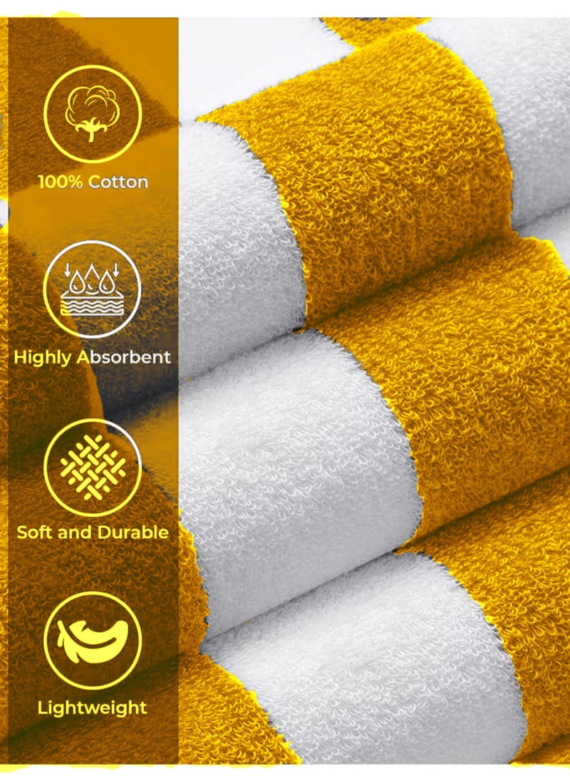 Pack of 2 - Beach Towel - 100% Cotton 600 GSM Over Sized (90x180cm), Highly Absorbent Bath Sheet For Pool, Beach, Fitness, Sports, Yoga, Color-Striped Yellow