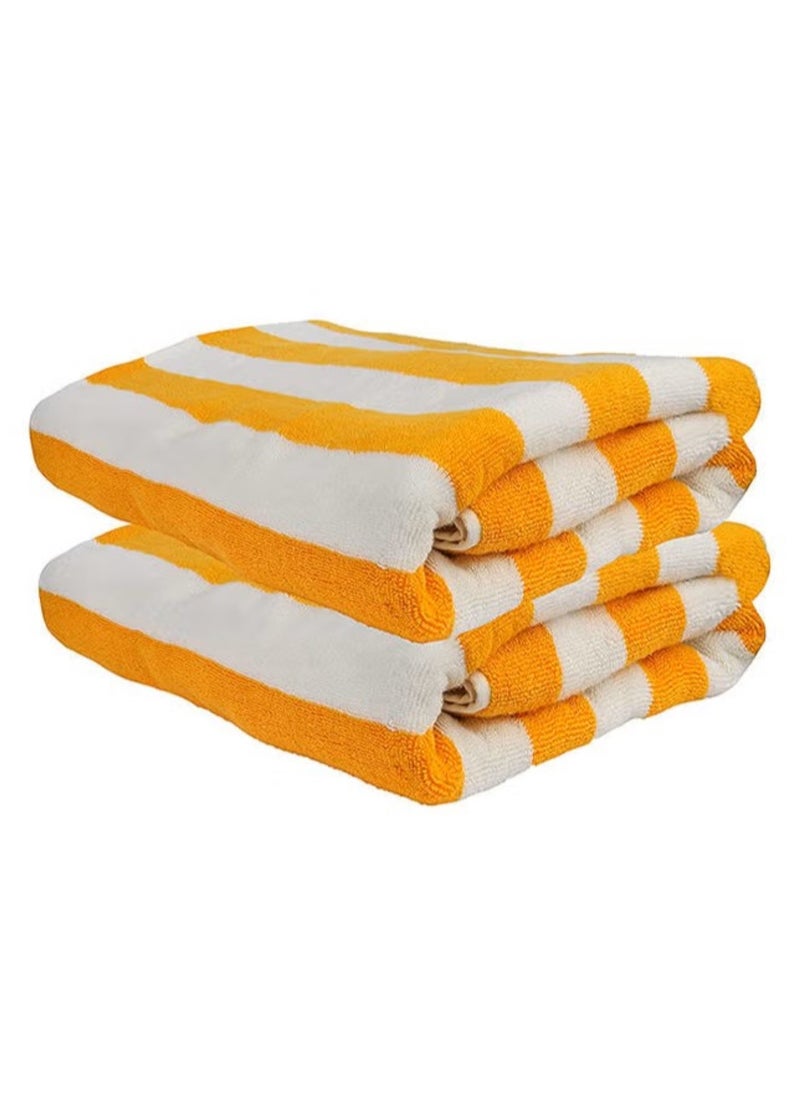 Beach Towel - 100% Cotton 600 GSM Over Sized (90x180cm), Highly Absorbent Bath Sheet For Pool, Beach, Fitness, Sports, Yoga, Color-Striped Yellow