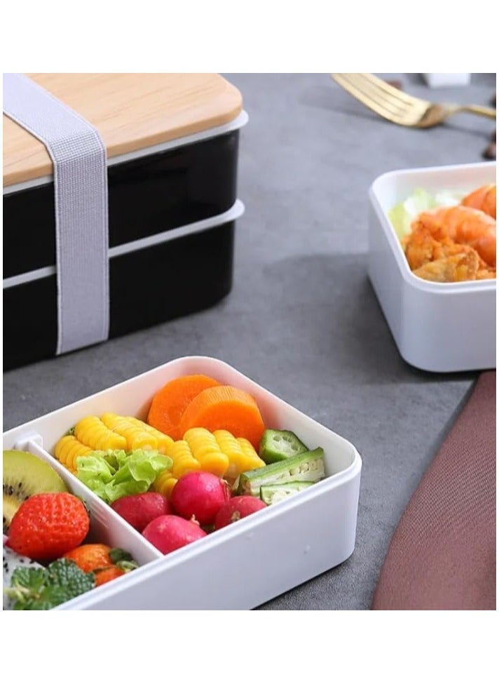 Bento Box, Adult Lunch Box with Compartments for Women & Men,(47oz) Stackable Japanese Bento Lunchbox,Rectangle Lunchable Food Container with Utensil Set (Black)