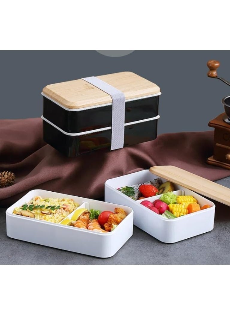 Bento Box, Adult Lunch Box with Compartments for Women & Men,(47oz) Stackable Japanese Bento Lunchbox,Rectangle Lunchable Food Container with Utensil Set (Black)