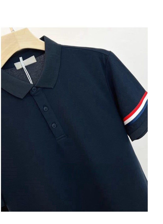 Men's High-End Striped Business Short Sleeved T-Shirt Polo Shirt