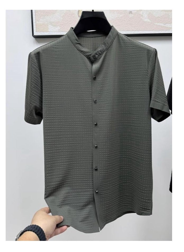 Men's Casual Elastic Simple Short Sleeved Shirt