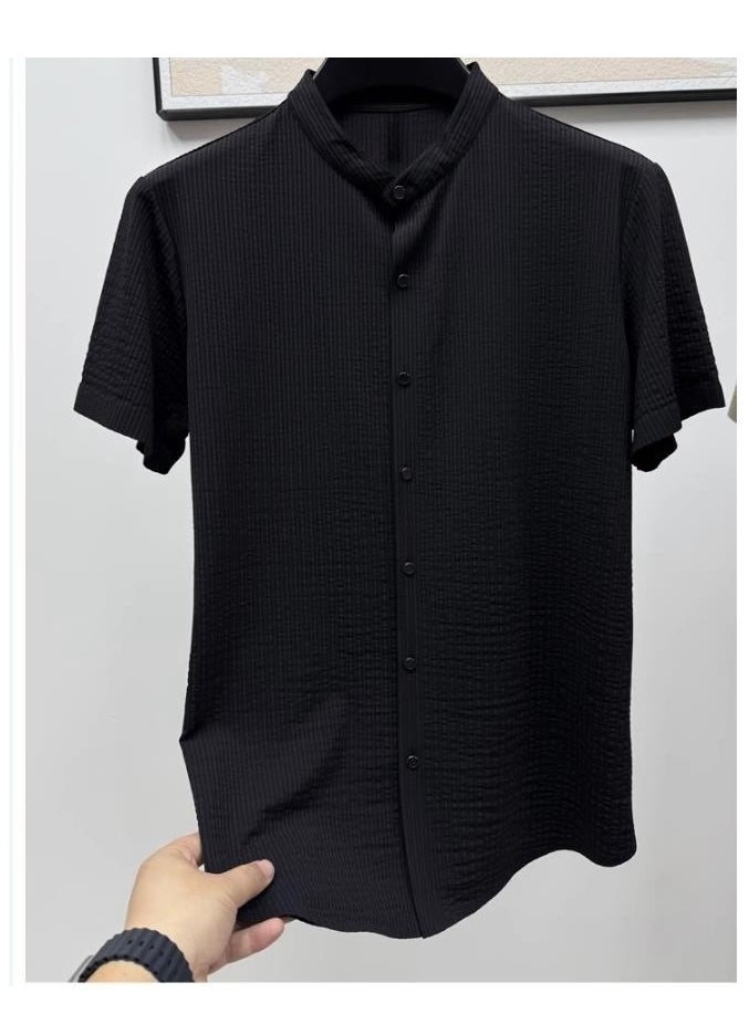 Men's Casual Elastic Simple Short Sleeved Shirt