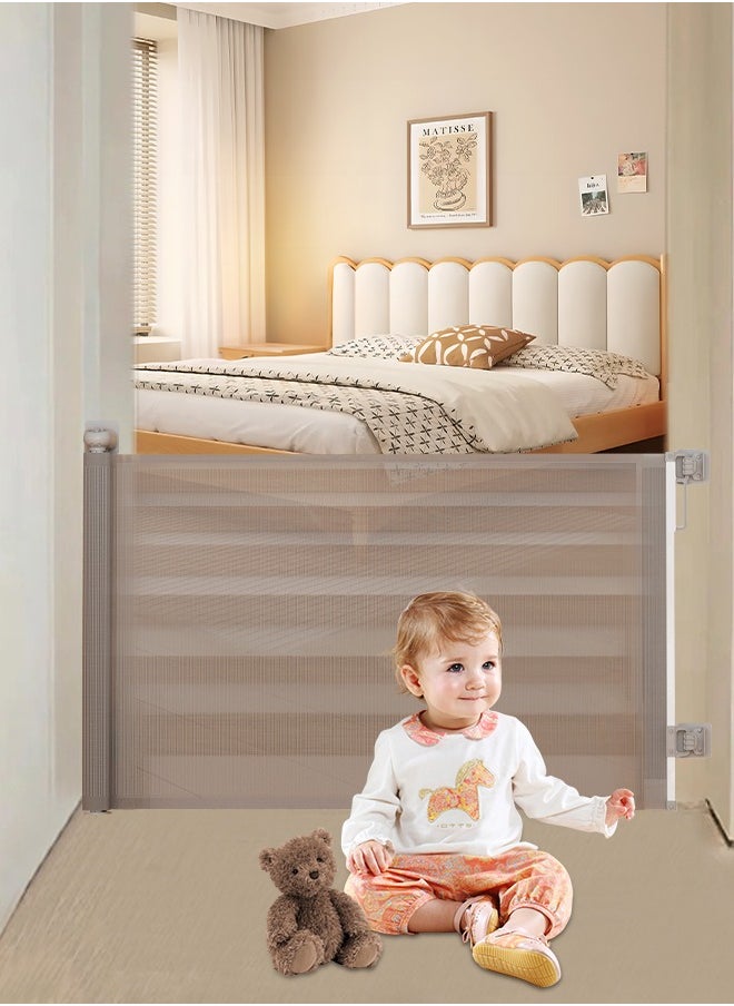 Retractable Baby Gate, Durable Mesh Safety Gate for Baby and Pet, Extra Wide Pet Gate for Indoor Outdoor Stairs, Doorways, Hallways, 34 inch tall, Grey