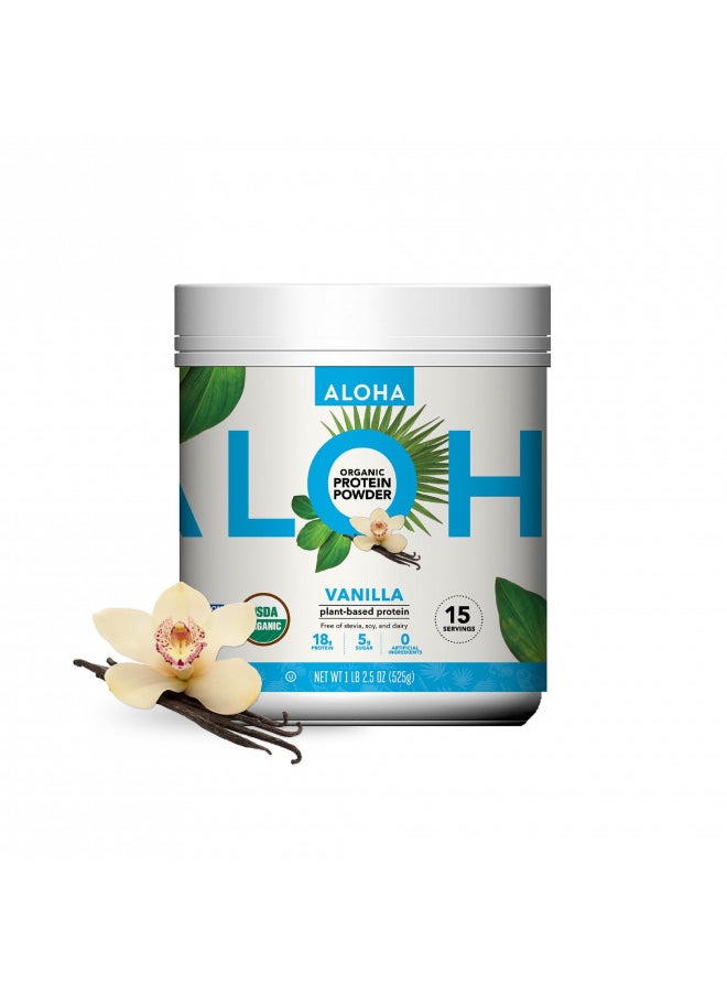 ALOHA Organic Plant-Based Protein Powder - NO-STEVIA Vanilla - Keto Friendly Vegan Protein with MCT Oil, 18.5 oz, Makes 15 Shakes, Vegan, Gluten-Free, Non-GMO, Erythritol-Free, Soy-Free, Dairy-Free & Only 3g Sugar