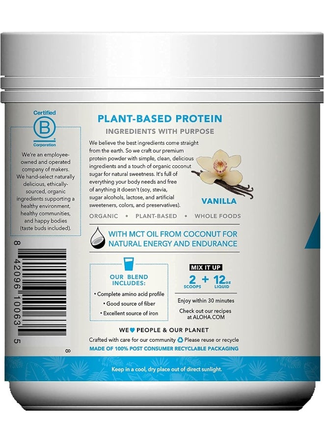 ALOHA Organic Plant-Based Protein Powder - NO-STEVIA Vanilla - Keto Friendly Vegan Protein with MCT Oil, 18.5 oz, Makes 15 Shakes, Vegan, Gluten-Free, Non-GMO, Erythritol-Free, Soy-Free, Dairy-Free & Only 3g Sugar