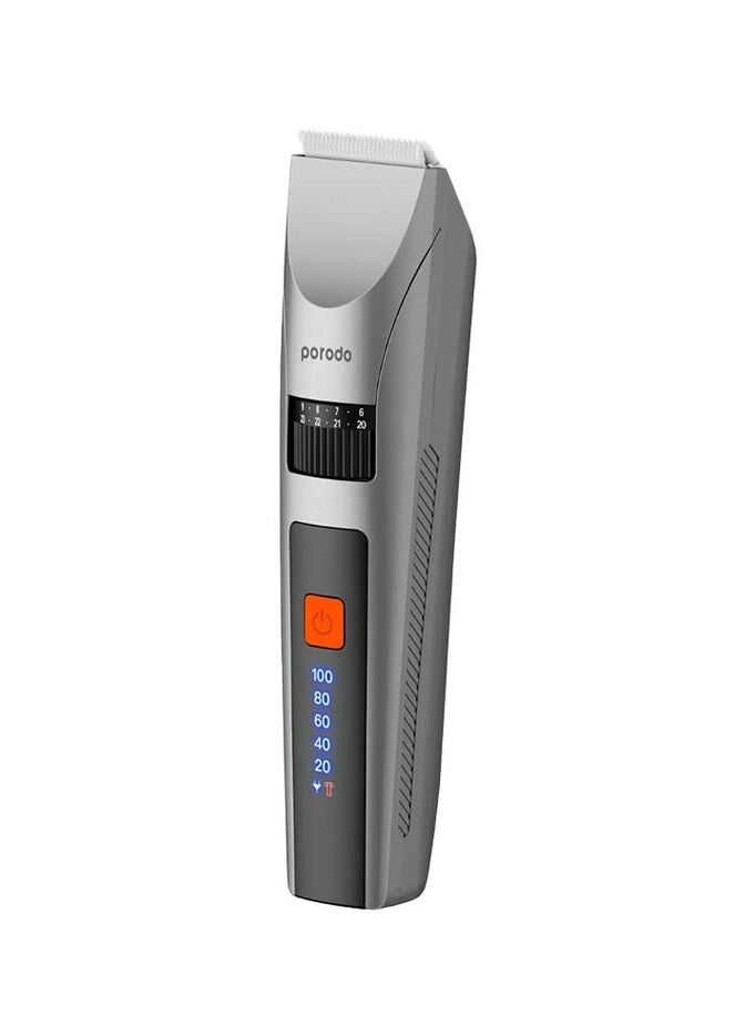 Rechargeable LED display Hair Clipper with Two Cutting Modes and Stainless Steel Ceramic Blades / 90 minutes Working Time / Cordless & Rechargeable / IPX7 Whole-body Waterproof - Grey