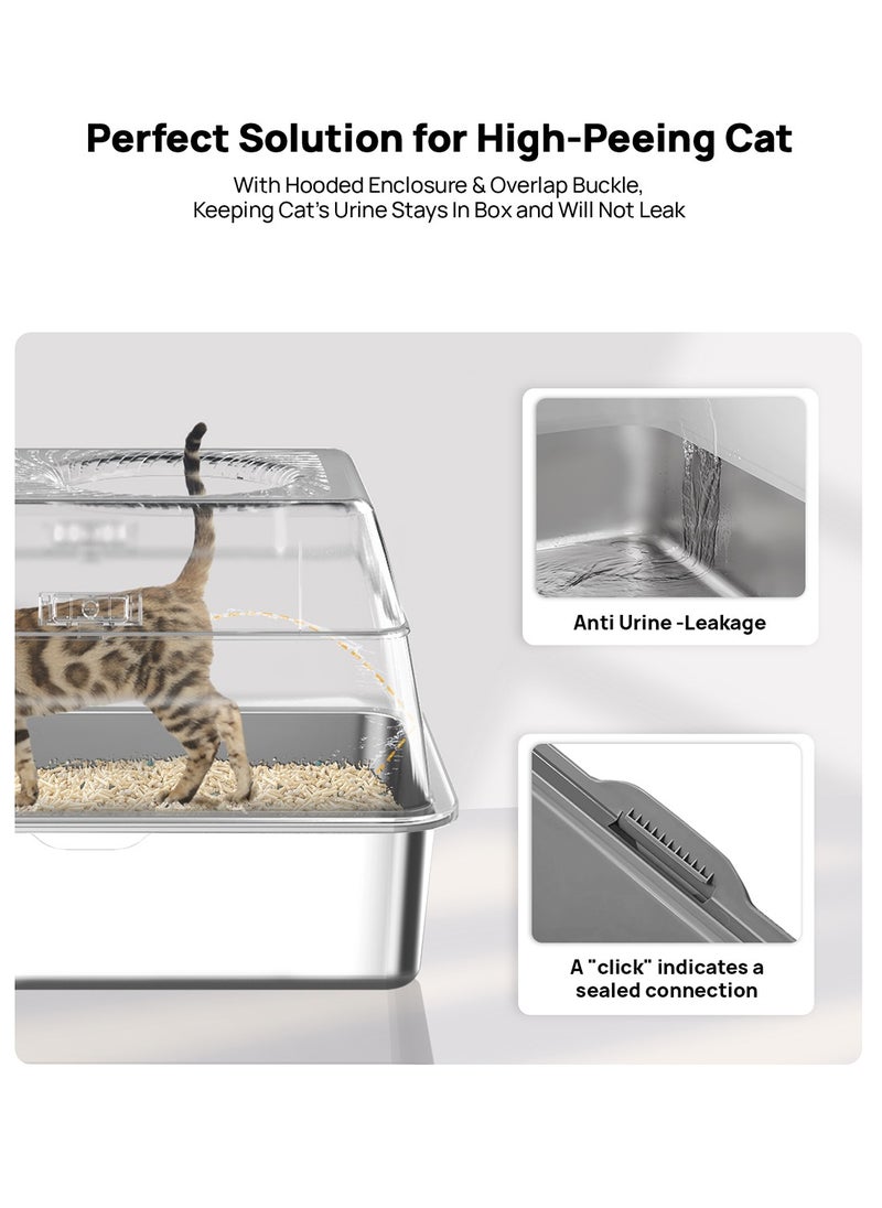 Cat Litter Box with Lid Extra Large Litter Box for Big Cats Metal Litter Pan Tray with High Wall Sides Enclosure, Non-Sticky, Anti-Leakage, Easy Cleaning