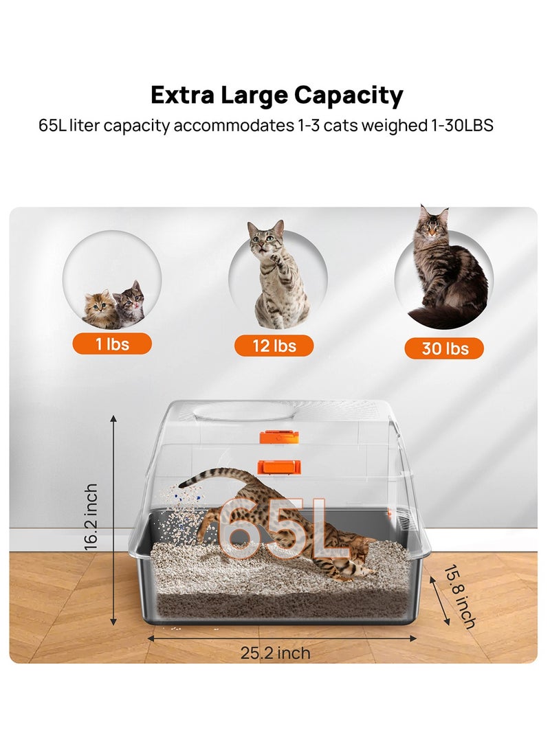 Cat Litter Box with Lid Extra Large Litter Box for Big Cats Metal Litter Pan Tray with High Wall Sides Enclosure, Non-Sticky, Anti-Leakage, Easy Cleaning