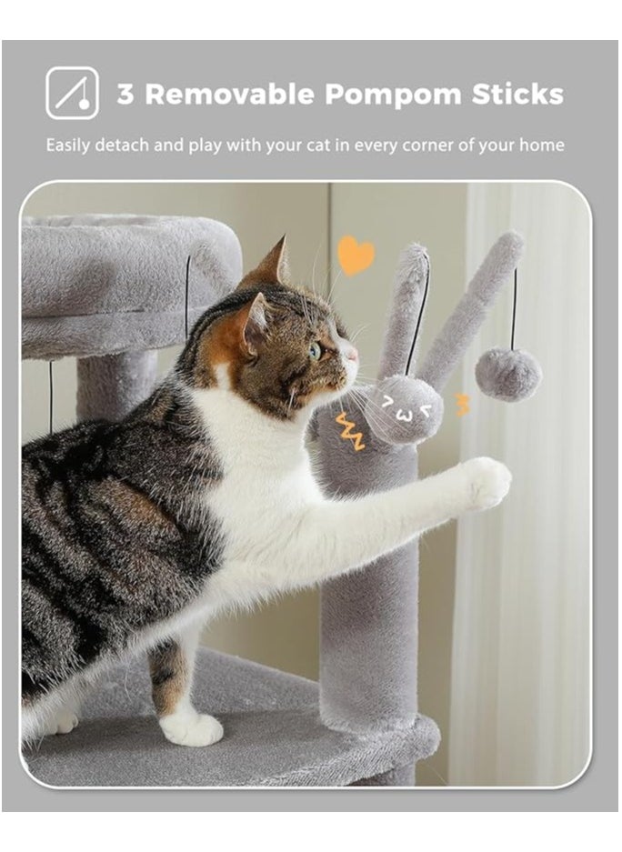 150cm Cactus Cat Tree, Tall Cat Tree for Large Cat, Multi-Level Cat Tower, Cat Tree for Indoor Cats, Cat Condo with Large Hammock, Scratching Post, and 2 Perches (Grey)
