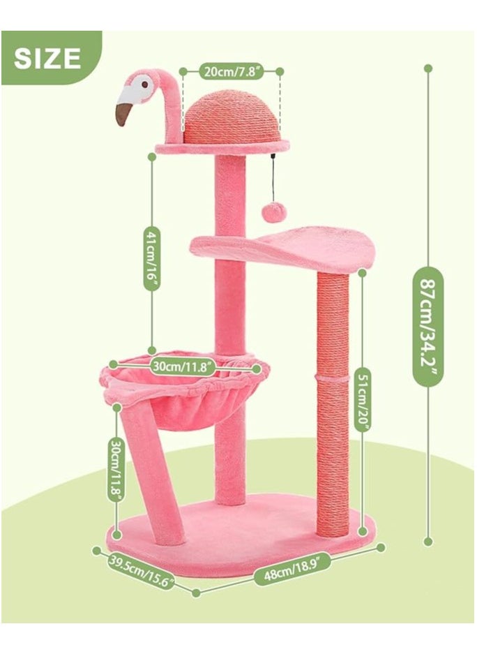 Flamingo Cat Tree with Sisal Scratching Posts,87cm/34.2