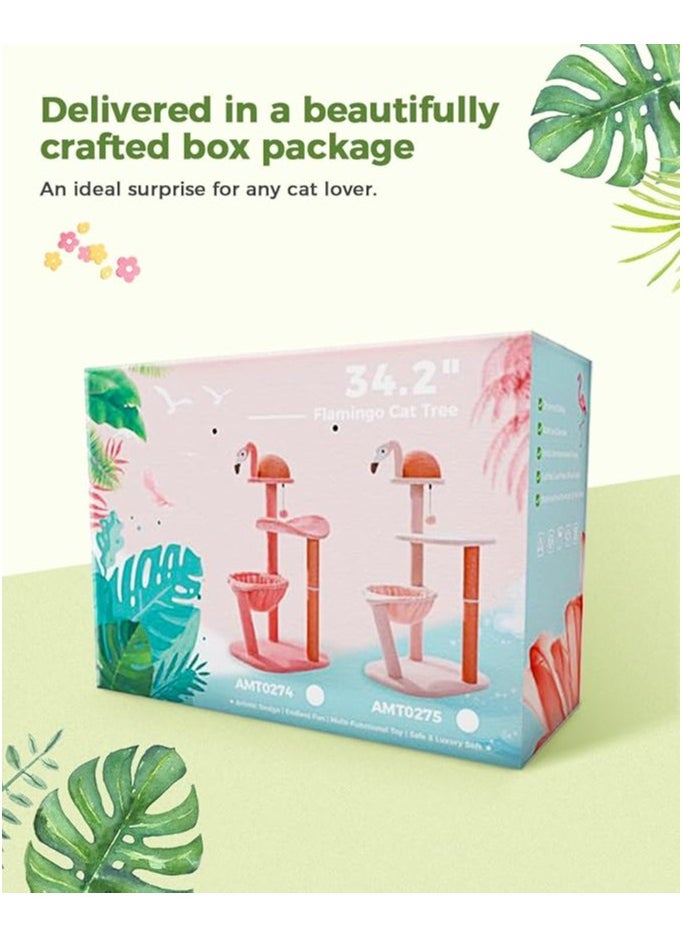 Flamingo Cat Tree with Sisal Scratching Posts,87cm/34.2