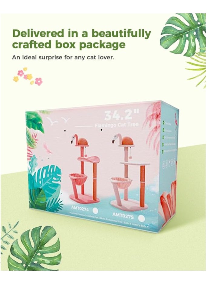 Flamingo Cat Tree with Sisal Scratching Posts,87cm/34.2
