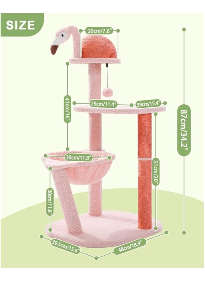Flamingo Cat Tree with Sisal Scratching Posts,87cm/34.2