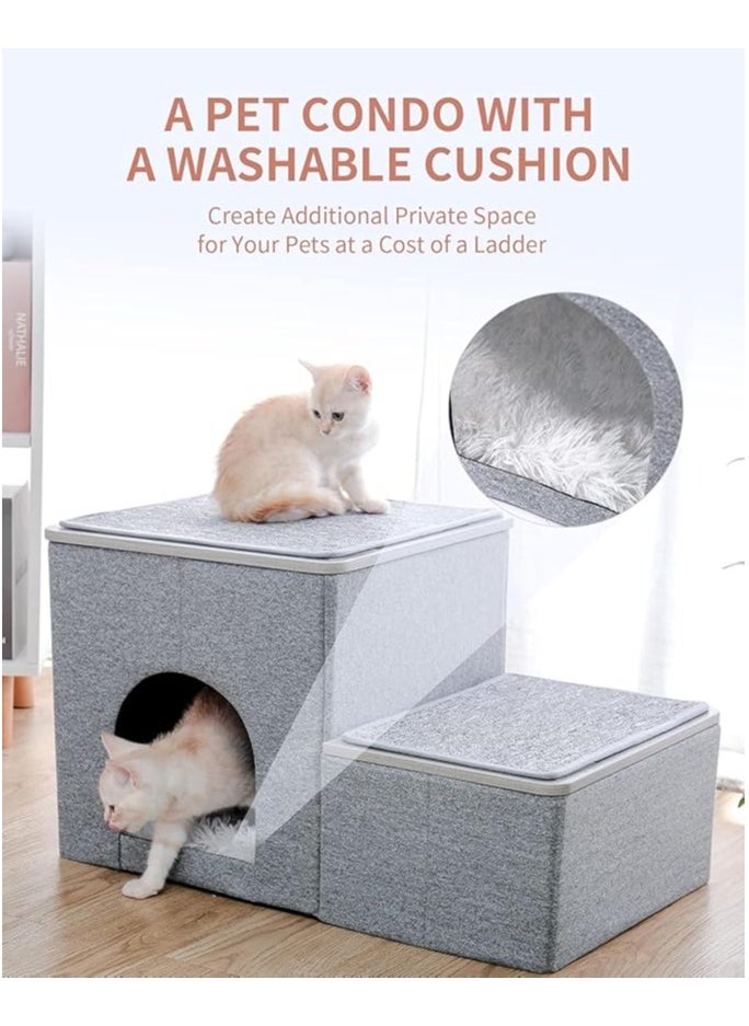 Cat Stairs for Bed, Pet Steps Puppy Dog Ladder for Old Cats, Doggie Step Stool for Small Dogs with Storage, Dog Ramps for Sofa High Beds, Foldable Doggy Bed Stair Perch for Couch Window
