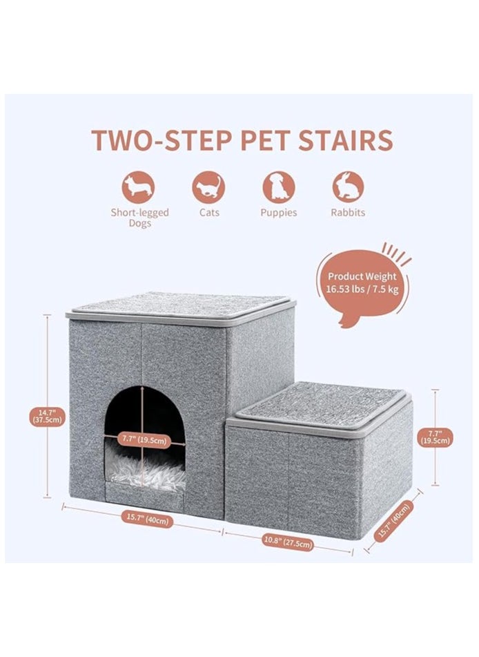 Cat Stairs for Bed, Pet Steps Puppy Dog Ladder for Old Cats, Doggie Step Stool for Small Dogs with Storage, Dog Ramps for Sofa High Beds, Foldable Doggy Bed Stair Perch for Couch Window