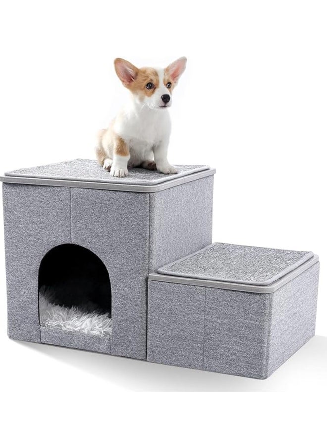 Cat Stairs for Bed, Pet Steps Puppy Dog Ladder for Old Cats, Doggie Step Stool for Small Dogs with Storage, Dog Ramps for Sofa High Beds, Foldable Doggy Bed Stair Perch for Couch Window