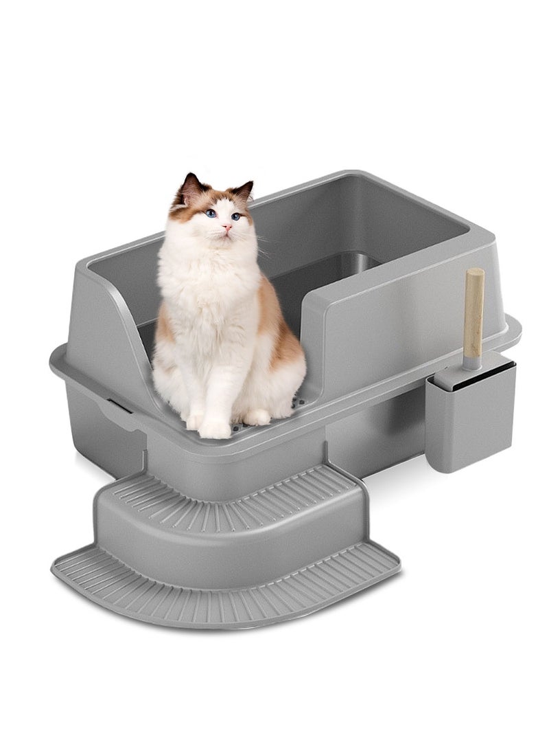Stainless Steel Cat Litter Box with Shovel Thickened Durable Anti-Corrosion Cat Toilet Open Pedal Pet