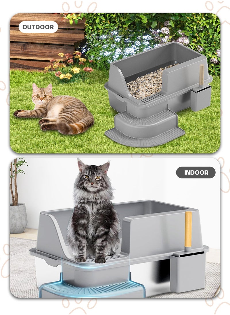 Stainless Steel Cat Litter Box with Shovel Thickened Durable Anti-Corrosion Cat Toilet Open Pedal Pet