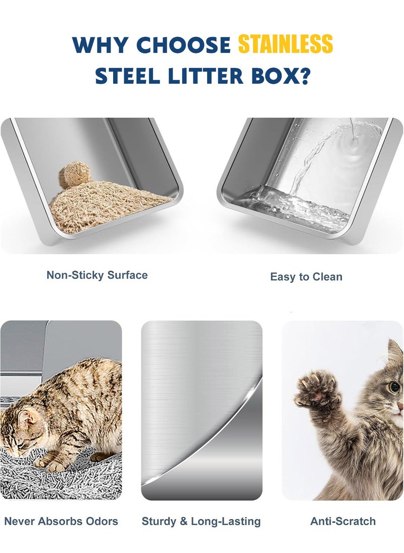 Stainless Steel Cat Litter Box with Shovel Thickened Durable Anti-Corrosion Cat Toilet Open Pedal Pet