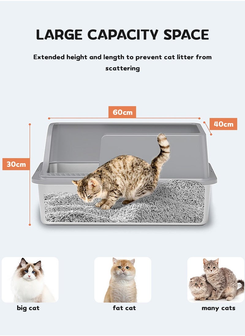 Stainless Steel Cat Litter Box with Shovel Thickened Durable Anti-Corrosion Cat Toilet Open Pedal Pet