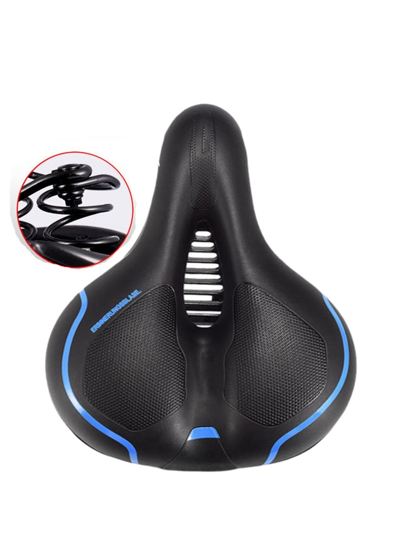 Blue Striped Spring Mountain Bike Saddle Cushion, Super Soft Seat, Thickened And Shock-Absorbing