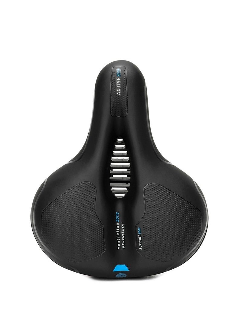 Black And Blue Shock-Absorbing Mountain Bike Saddle Cushion, Ultra-Soft Seat, Thickened Shock Absorption