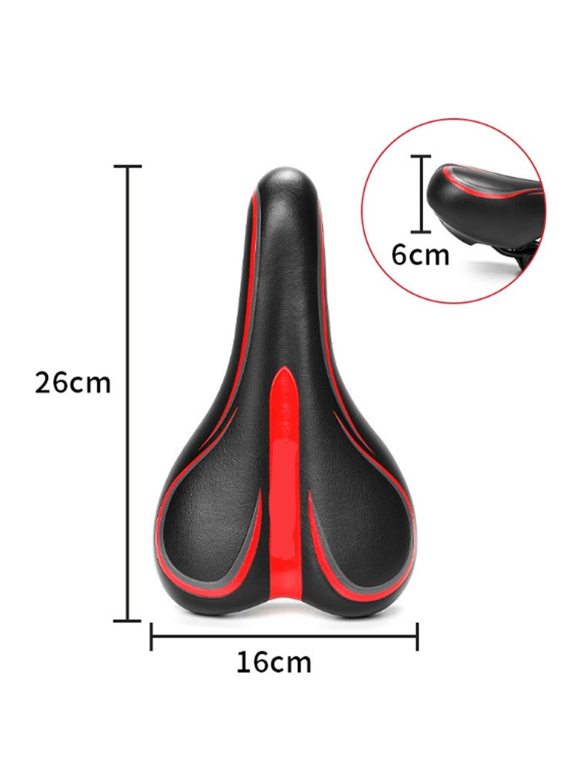 Black And Red Cycling Cushion Shock-Absorbing Mountain Bike Saddle, Super Soft Seat Thickened Shock Absorption