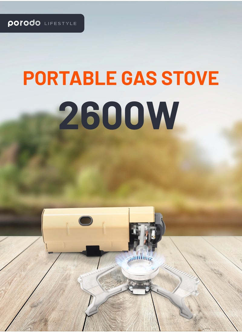 Camping Mini Portable Gas Stove Single Burner with 2600W Power Combustion and Electronic Ignition / Quick Install & Magnetic Valve / Easy Prep - Light Brown