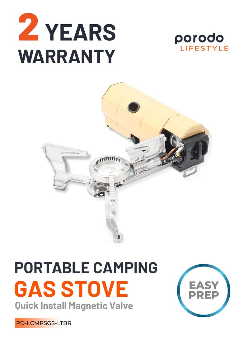 Camping Mini Portable Gas Stove Single Burner with 2600W Power Combustion and Electronic Ignition / Quick Install & Magnetic Valve / Easy Prep - Light Brown