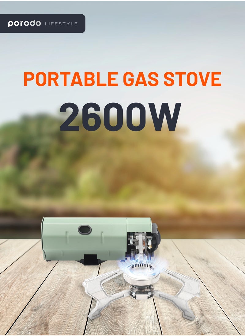 Camping Mini Portable Gas Stove Single Burner with 2600W Power Combustion and Electronic Ignition / Quick Install / Magnetic Valve / Easy Prep - Green